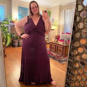 Anthropologie 1X plum ruffle maxi